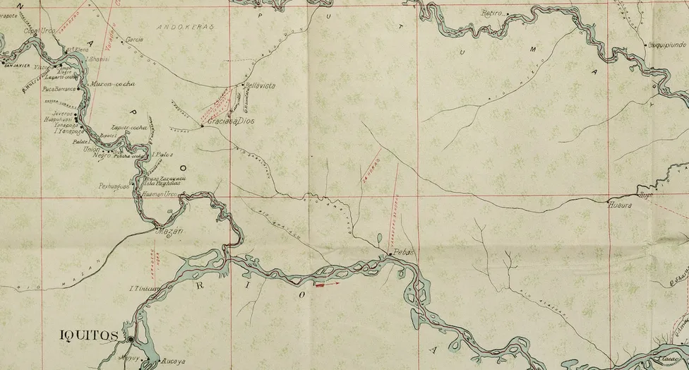 Detail of a 1905 map near Iquitos