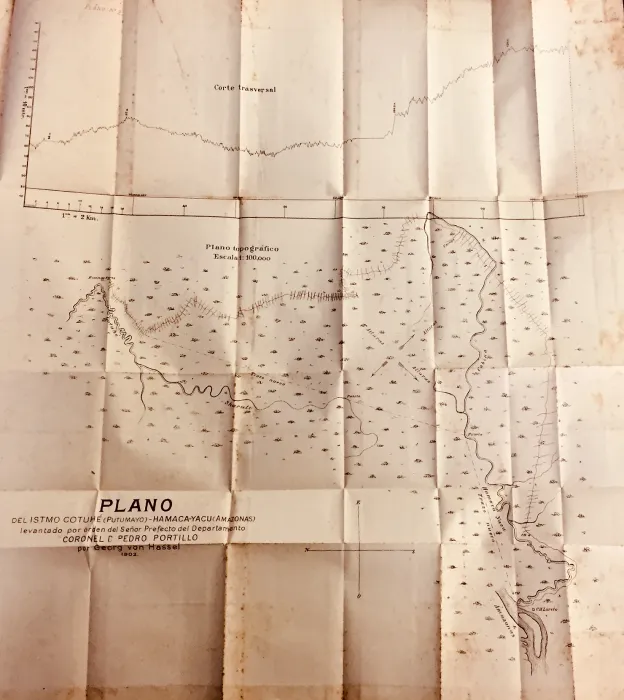 1902. A topographic map detailing the “new route” of the varadero between the basins of Putumayo and the Amazon